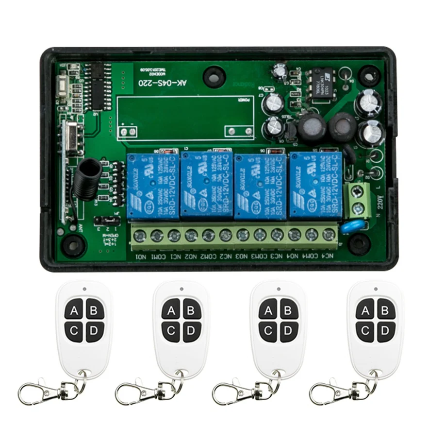 

New AC85v~250V 110V 220V 230V 4CH Radio Remote Control Switch &4* White 4 keys Waterproof Push Button Transmitter Garage Doors