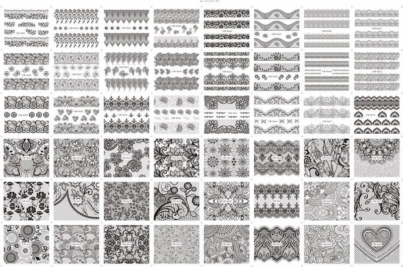 YWK, 1 лист, черные кружевные цветы, водяные наклейки для ногтей, переводные наклейки для ногтей с водой для УФ-геля, инструменты для украшения ногтей