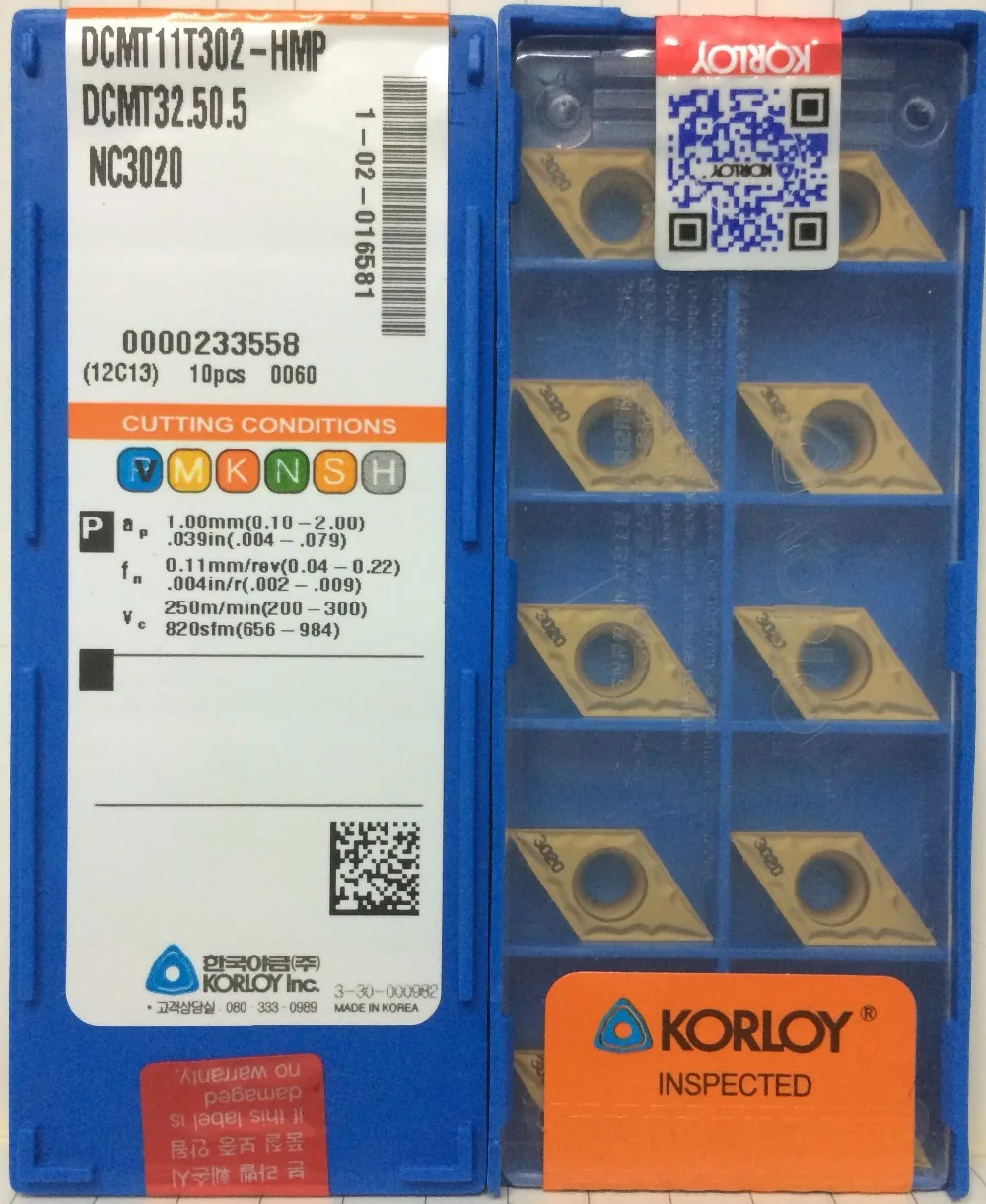 DCMT11T302 HMP NC3020 KORLOY of Korea tungsten carbide insert turning