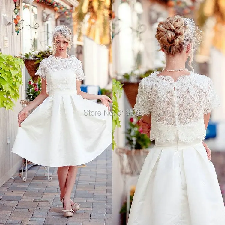 Free Lace Bolero Wedding Dresses 2017 A Line Tea Length Reception Free Lace Bolero Wedding Dresses 2017 A Line Tea Length Reception Stain Bridal Dress Plus Size Formal Gowns Custom Made In From Weddings