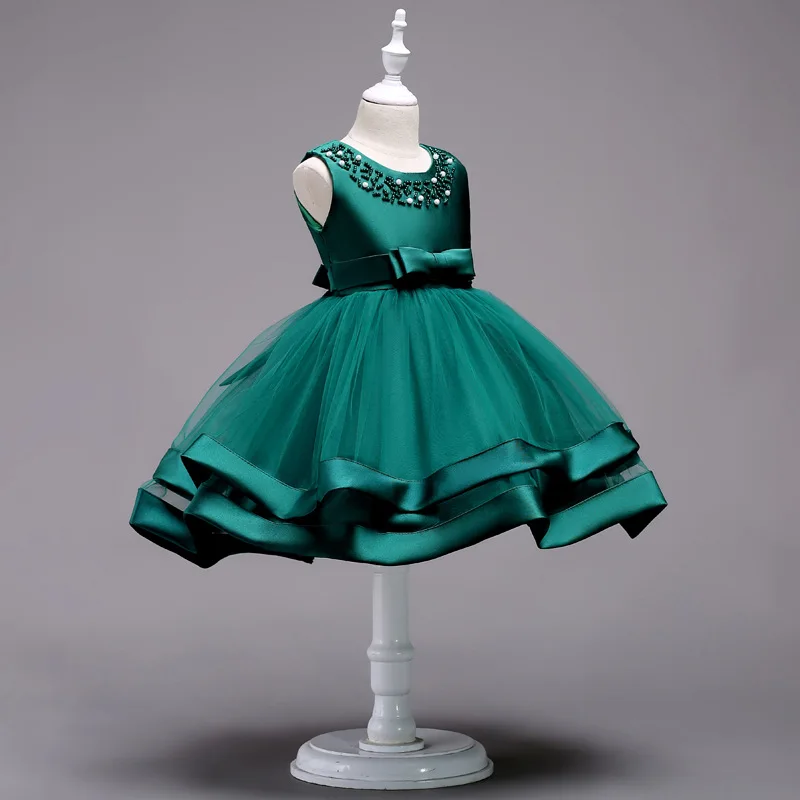 Платье для девочек; элегантная одежда для детей; рождественские платья для девочек; детское атласное платье принцессы на свадьбу; вечерние платья-пачки - Цвет: Зеленый