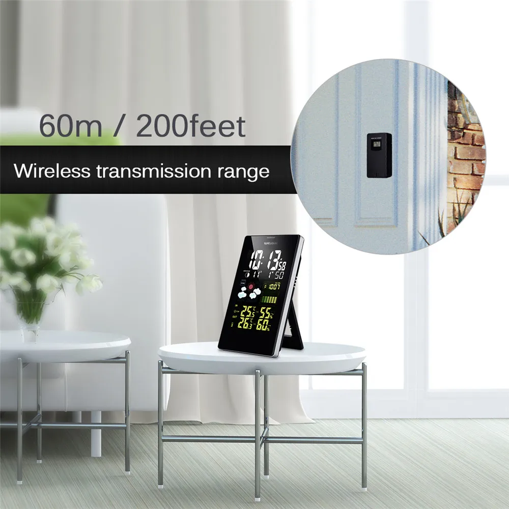 Wireless Color Weather Station EU US UK Plug Weather Forecaster In Outdoor Temperature Humidity Alarm Snooze Function05
