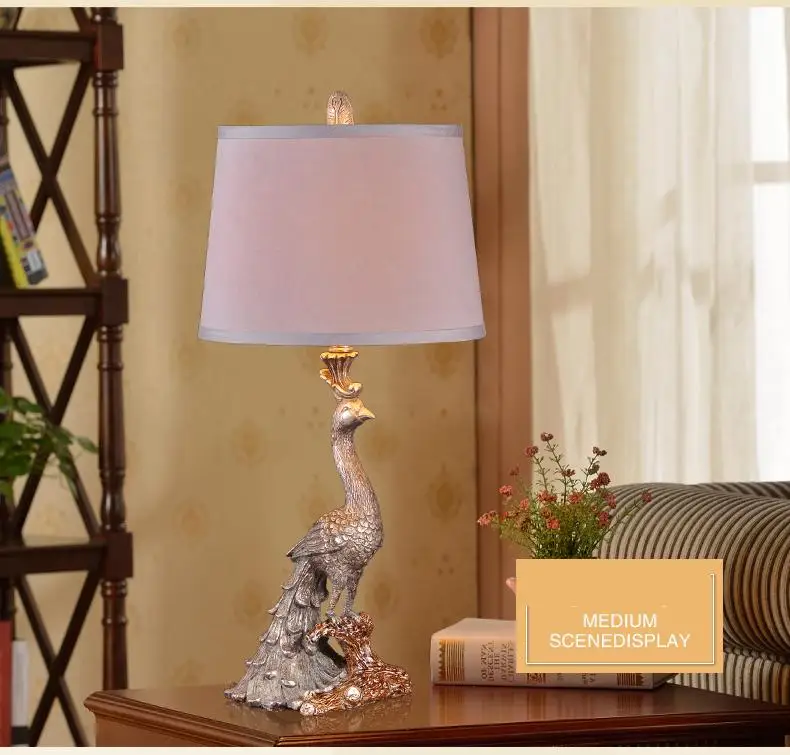 Классическая настольная лампа в виде павлина, современный светильник для спальни, тканевые настольные лампы для гостиной, спальни, чтения