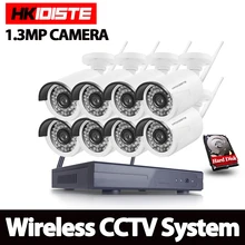 HKIXDISTE Outdoor Bullet Waterproof 8CH Wireless IP Camera CCTV System P2P All In One Standalone NVR 960P 1.3MP Wifi Kit System