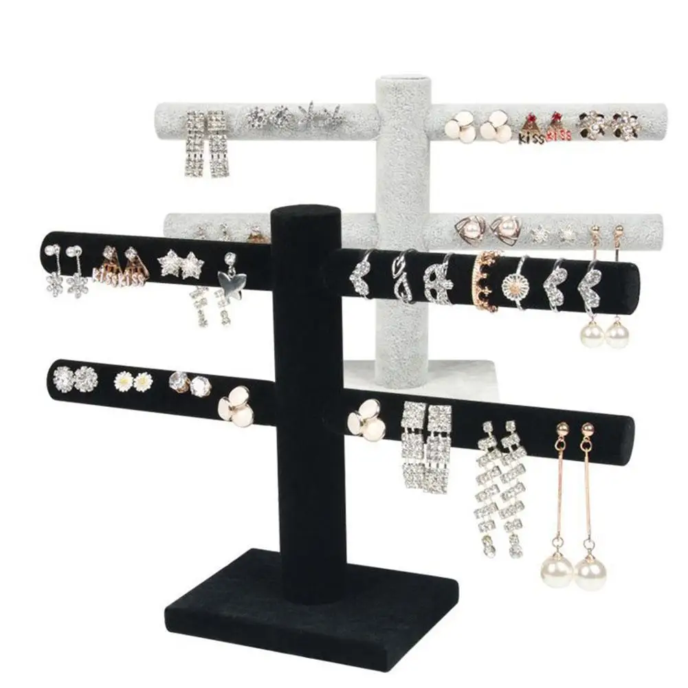 

Hot 2 Tier T-Bar Velvet Jewelry Stand Earrings Necklaces Organizer Display Holder New