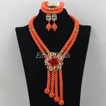 Горячая ручная работа Африканское нигерийское свадебное бусы коралловые Свадебные украшения бусы набор ювелирных украшений для невесты ожерелье ювелирные изделия CJ468