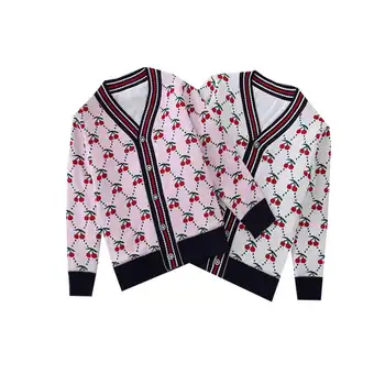 

Kids Girls Sweater Fall Children Cherry Print Cardigans Single Breasted Sweaters for Toddler Girl Winter Knitted Warm Clothes