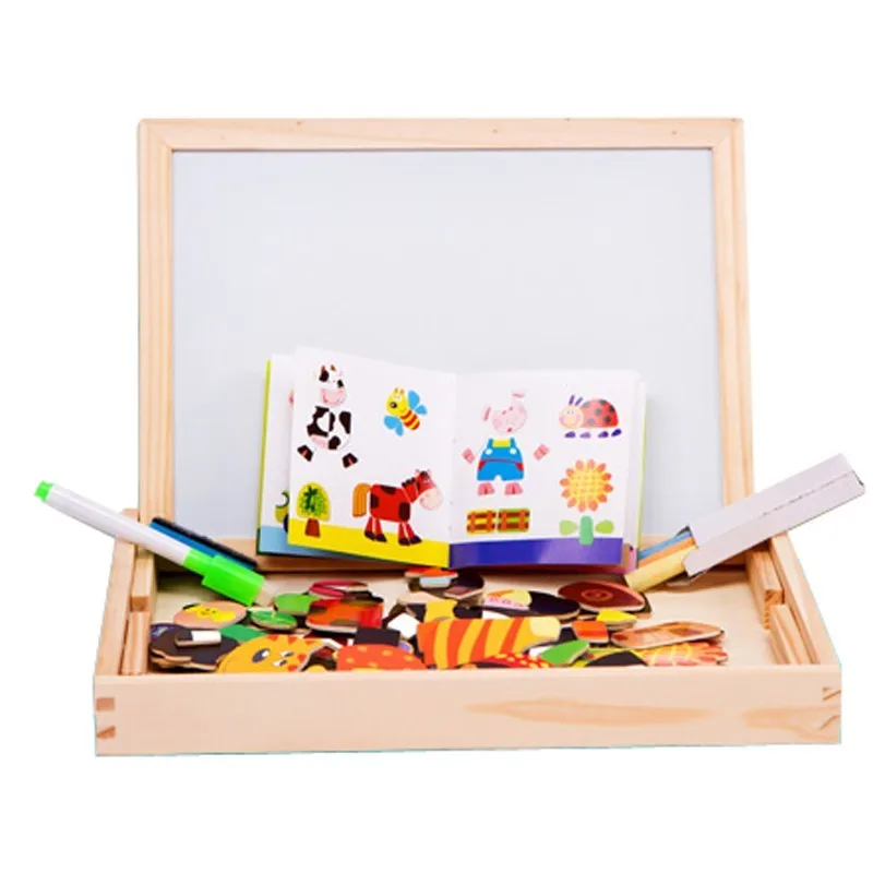 Multifunctional Educational Farm Jungle Animal Wooden Magnetic Puzzle Toys for Children Kids Jigsaw Baby's Drawing Easel Board (2)