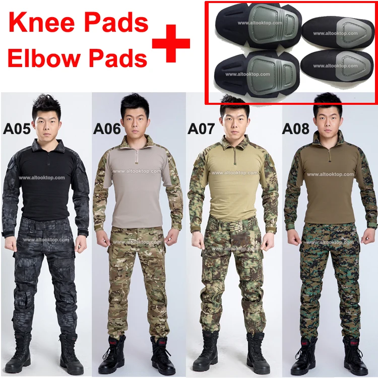 Ensemble Tactique Camouflage - T-shirt + Pantalon Pour Airsoft, Randonnée, Chasse - Taille Enfant à Adulte