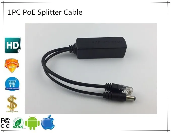 

PoE Splitter Cable Power Over Ethernet 48V to 12V 1A-2A IEEE802.3af/at Standard type 1,2+/3,6- 4,5+/7,8- For IP Camera CCTV