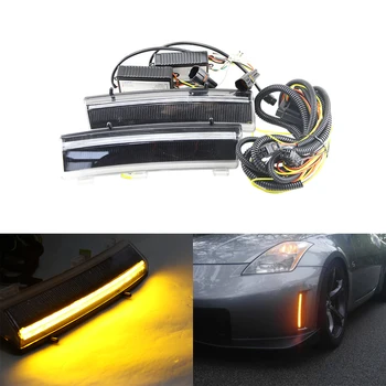 

Set Xenon White Led Daytime Running DRL Fog Lights W/ Amber Direction Turn Indicator Lights For Nissan Z33 350Z 2006-2009