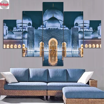 

5d DIY Diamond Painting 5 Panel Islam Mosque Landscape Diamond Embroidery Cross Stitch Kits Full 3D Diamond Mosaic rhinestones
