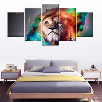 

HD Print Painting Modern Wall Art 5 Panel Colorful Lion Modular Picture Home Decor Type Poster