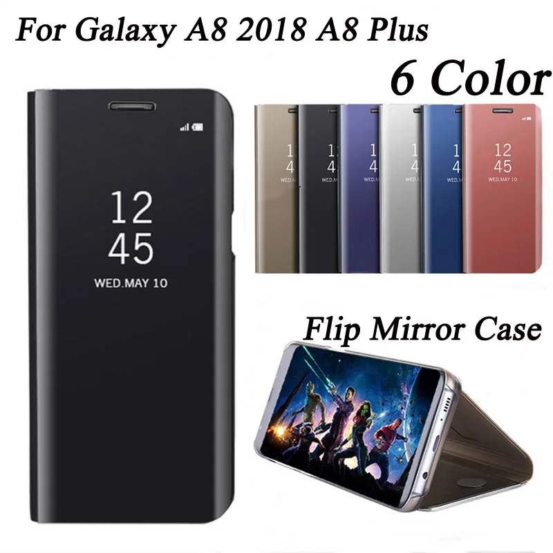 

S9 Mirror Case For Samsung Galaxy A8 2018 Case A8Plus Leather Smart Clear View Flip Stand Cover For Samsung A8 Plus Case S9 plus