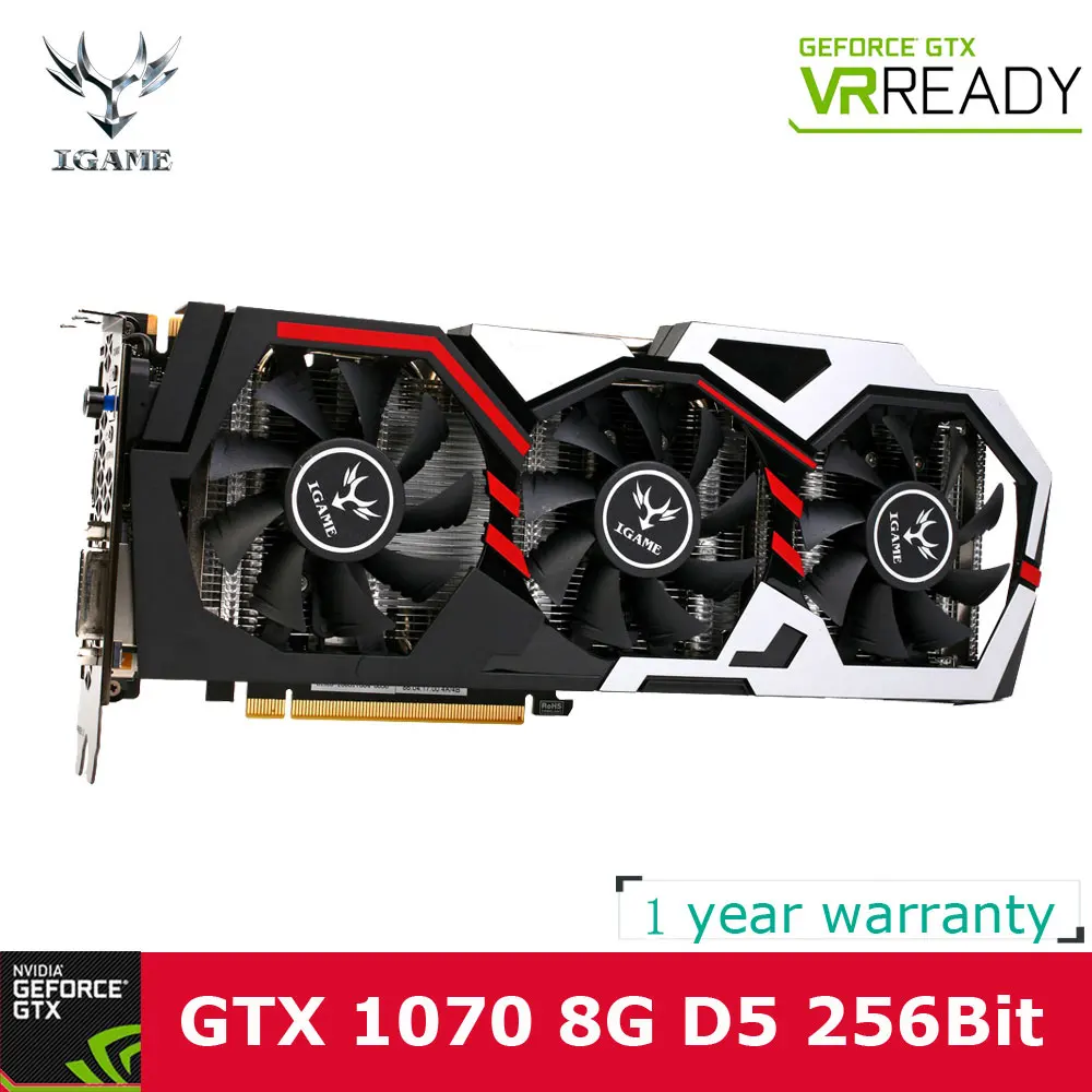 Красочная видеокарта NVIDIA GeForce GTX iGame 1070 GPU 8GB 256bit Gaming GDDR5 PCI-E X16 3,0 VR Ready с 3 вентилятором охлаждения