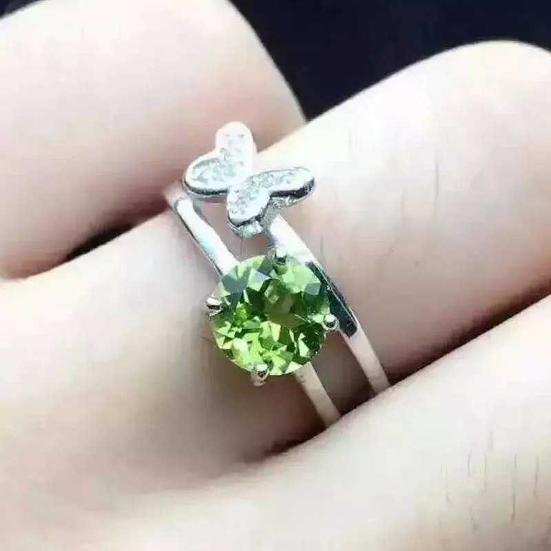 Кольцо из серебра 925 пробы с натуральным хризолитом 6 мм|fine jewelry|ring peridotgemstone rings silver