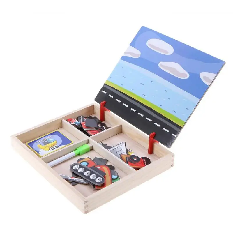 Мультфильм магнитная доска для рисования головоломки двойной мольберт деревянные игрушечные лошадки подарок детей развития интеллекта