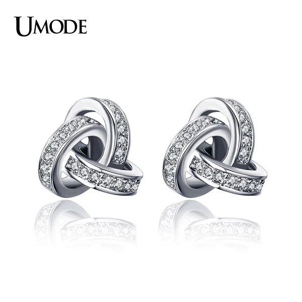 UMODE Brand White Gold Color Cubic Zirconia CZ Accent Inspired Twist Love Knot Simulated Post Stud Earrings AUE0141