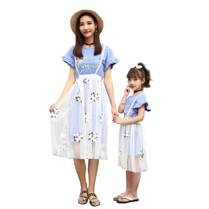 Одежда для мамы и дочки; одинаковые платья для мамы и дочки; летнее платье из 2 предметов для девочек; хлопковое семейное платье для большой сестры - Цвет: Многоцветный