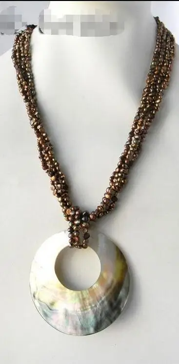 

Free Shipping >>> 4Strands 21'' Coffee Baroque Freshwater Pearl Crystal Shell Pendant Necklace