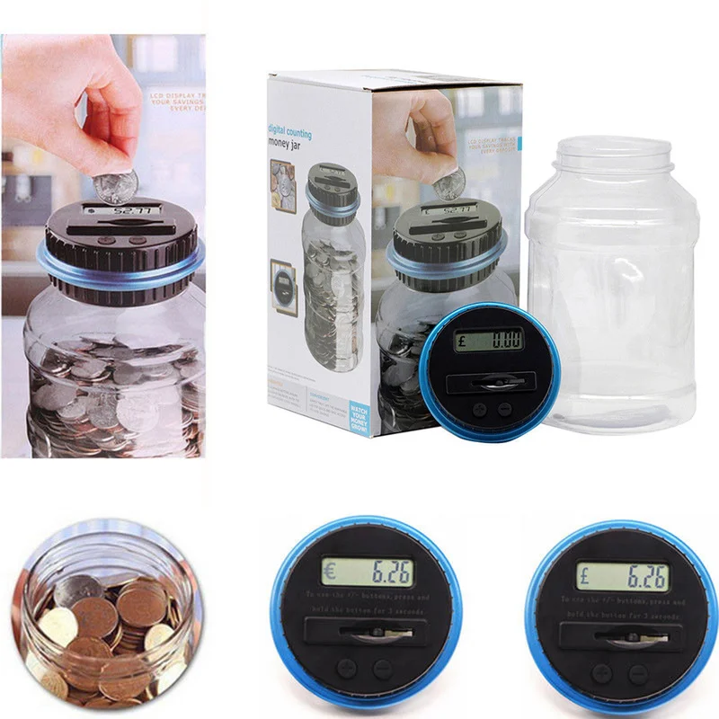 1.8L Piggy Bank Counter Coin Electronic Digital LCD Counting Coin Money Saving Box Jar Coins Storage Box For USD EURO GBP Money