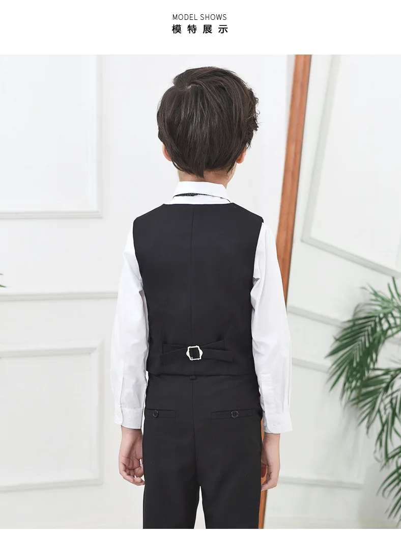 Детский черный костюм жилет цветок мальчик платье фортепиано представление жилет британский стиль школьные вечерние однотонные жилет От 4 до 18 лет