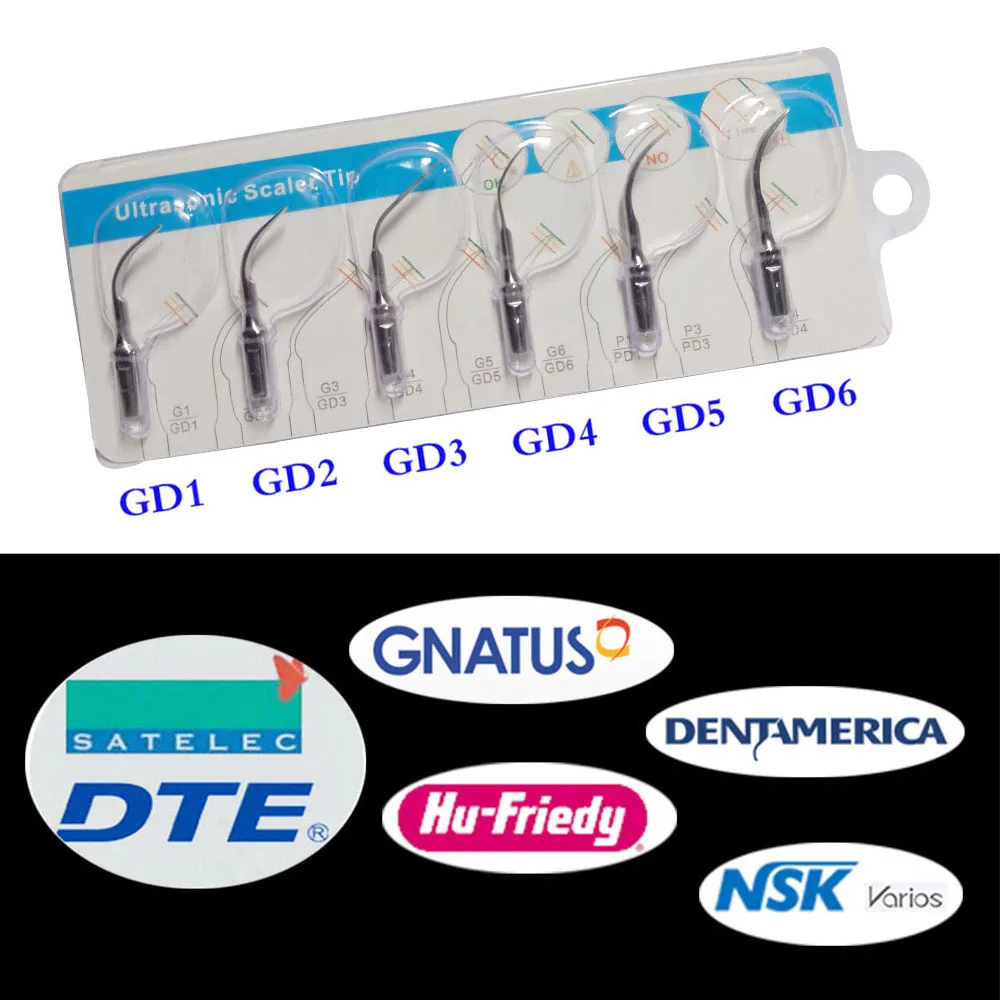 

6 Pieces/Set Dental Ultrasonic Scaler Tip GD1, GD2, GD3, GD4, GD5, GD6 for DTE/ Satelec/ NSK Varios/ Gnatus/ Bonart