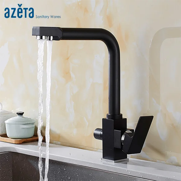 

Azeta Kitchen Faucet Black Brass 360 Degree Swivel 3 Way Faucet Water Outlet With Water Purify Feature Kitchen Sink Taps AT8814B