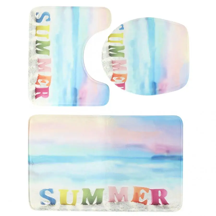 

3pcs/Set Beach Printing Shower Curtain Rug Lid Toilet Cover Mat Non-Slip Bath Mat Toilet U-Shape Round Mat 2019