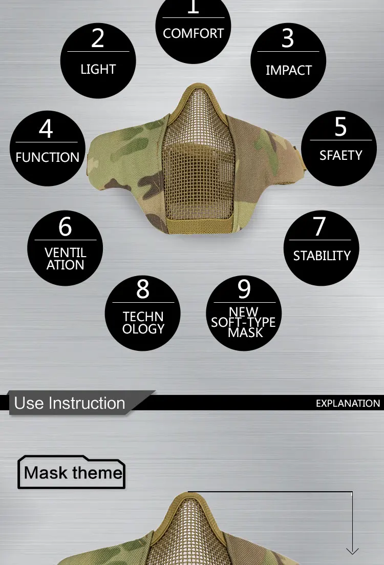 Тактическая Половина лица маска металлическая проволока стальная сетка страйкбол Пейнтбол Охота Защитная дышащая маска для CS маска Wargame