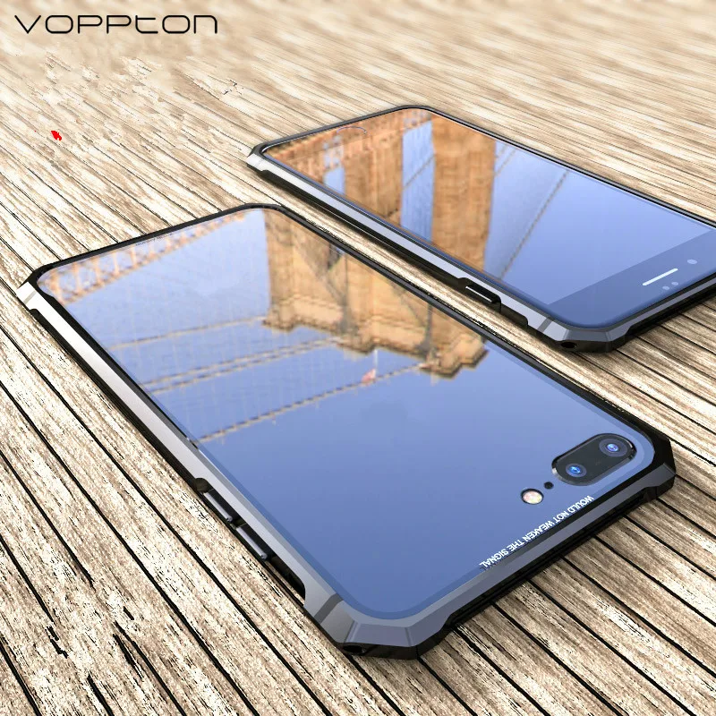 Voppton For iPhone 8 7 Case 9h anti-explode Tempered Glass Back Cover Plus X Armor shockproof capa |