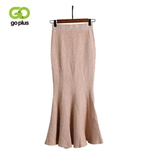 GOPLUS, винтажные вязаные юбки для женщин, новинка, Осень-зима, с оборками, вязаная юбка русалки, высокая талия, толстая, теплая, Faldas Mujer C6589