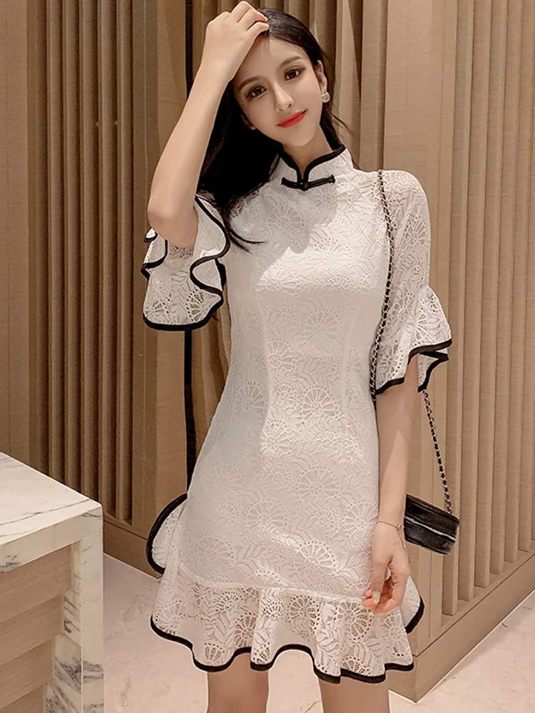 

Mr.nut summer new retro improved short cheongsam small fragrance sexy girl cute sweet young daily dress