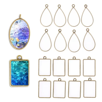 

8Pcs Blank Frames Pendants Jewelry DIY Square/Round Geometric Hollow Pressed Flower Resin Making Tools Accessories Pendant Frame