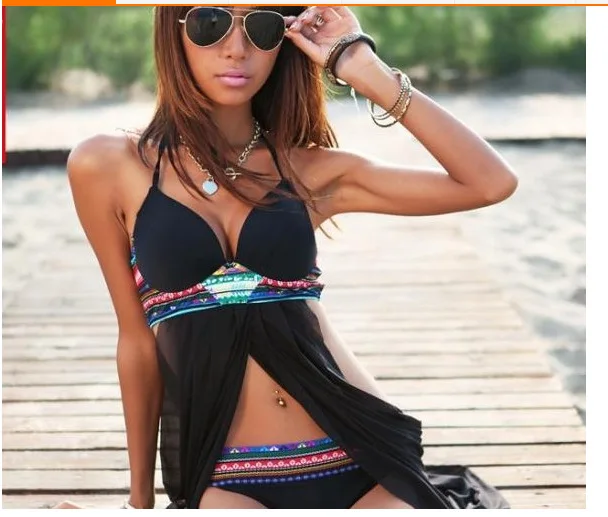 

2018 New Arrival Sexy Women Retro Halter Bikinis Set Swimsuit Femme Swimwear Biquini Bathing Beach Suit Tankini With Skirt