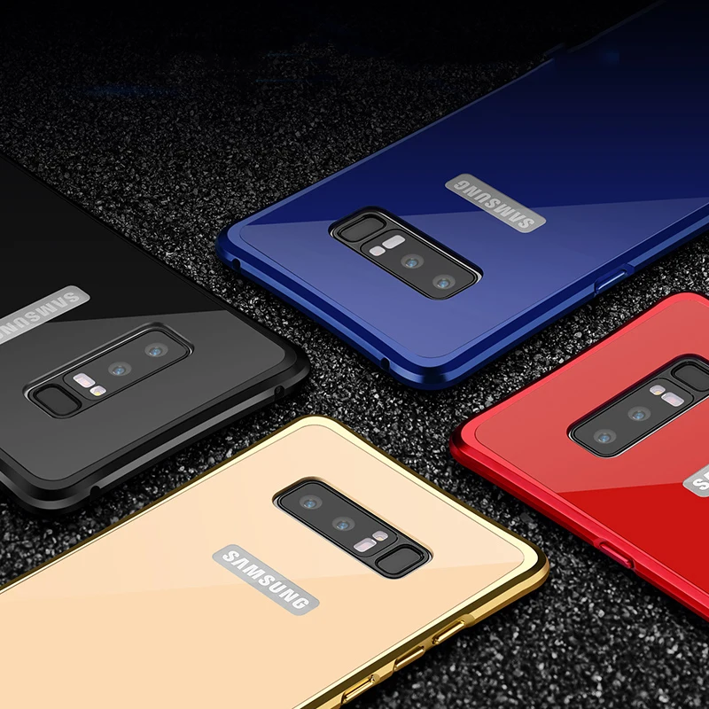 

2018 New For Samsung Note 8 Case Cover Luxury Glitter Slim Hard Aluminum Metal Frame Protective Back Phone Case Cover Funda Capa