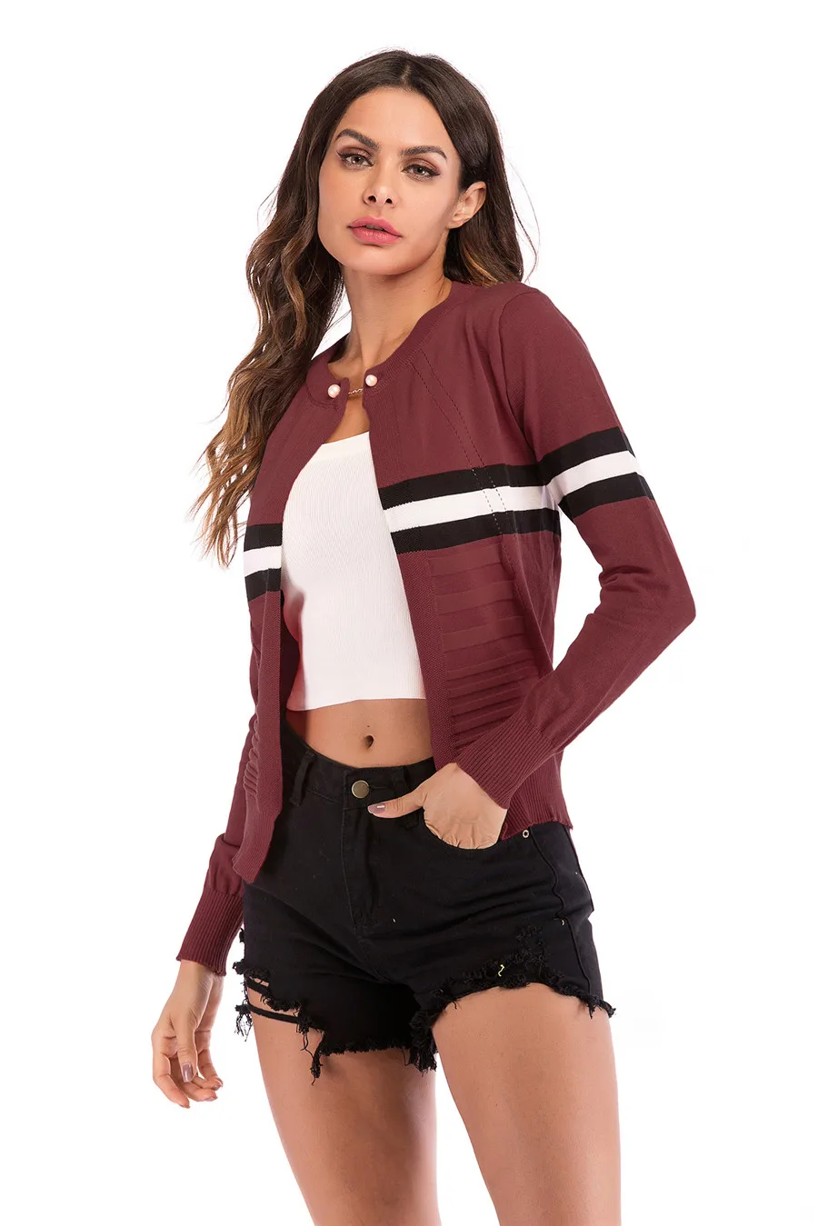 Gladiolus Striped Autumn Sweater Women 2018 Long Sleeve Beading Button Slim Knitted Cardigan Sweater Women Jumpers Ladies Coats (26)
