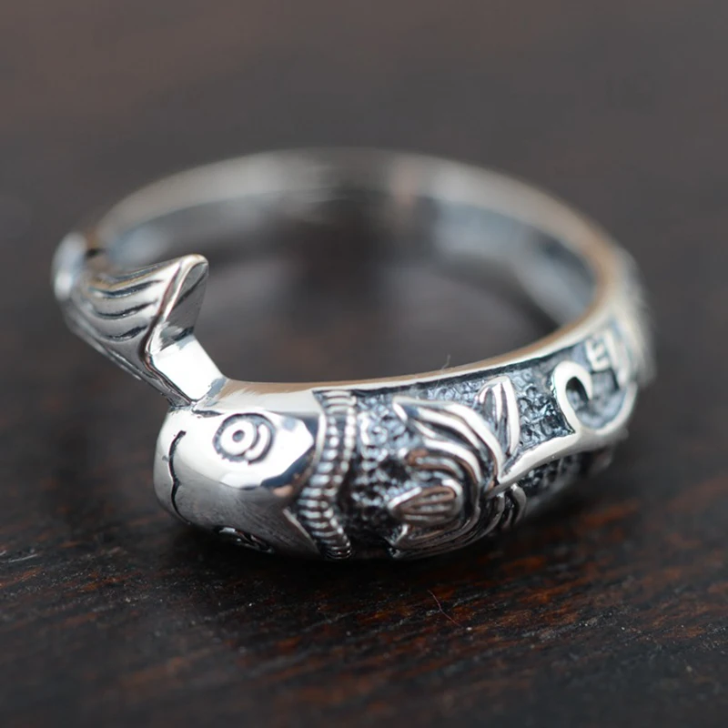 Koop 925 Sterling Zilveren Ring Leuke Lucky Vis Met Lotus Retro Vintage Style Animal Ringen Voor Vrouwen Bijoux Femme Argent