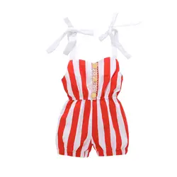 Для маленьких девочек красный полосатый комбинезон цельный наряды высокого качества хлопка на шнуровке летняя детская одежда 0-24 м