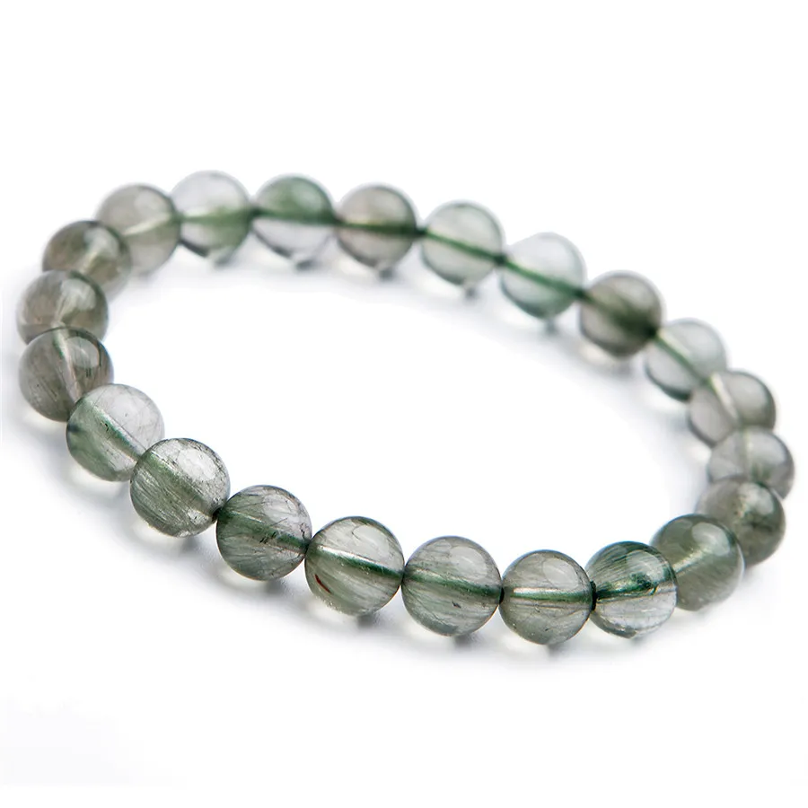 

Brazil Natural Green Rutilated Quartz Gemstone Bracelets For Women Female Stretch Crystal Round Bead Bracelet 8mm