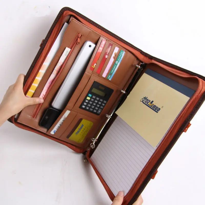 a4 zipper leather business office manager document bag file folder