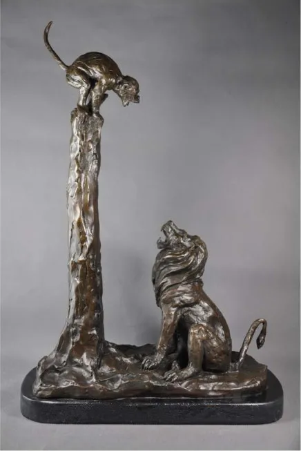 

Arts Crafts Copper Hot sales bronze animals sculptures Formidable Lion with Monkey Statues home decoration Household hotel furni