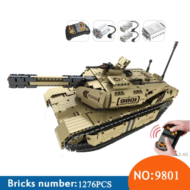 AIBOULLY 9801 Military Remote Control RC M1A2 Main Battle Tank 50M Distance Can Rotate Launch Building Block Toy For Children