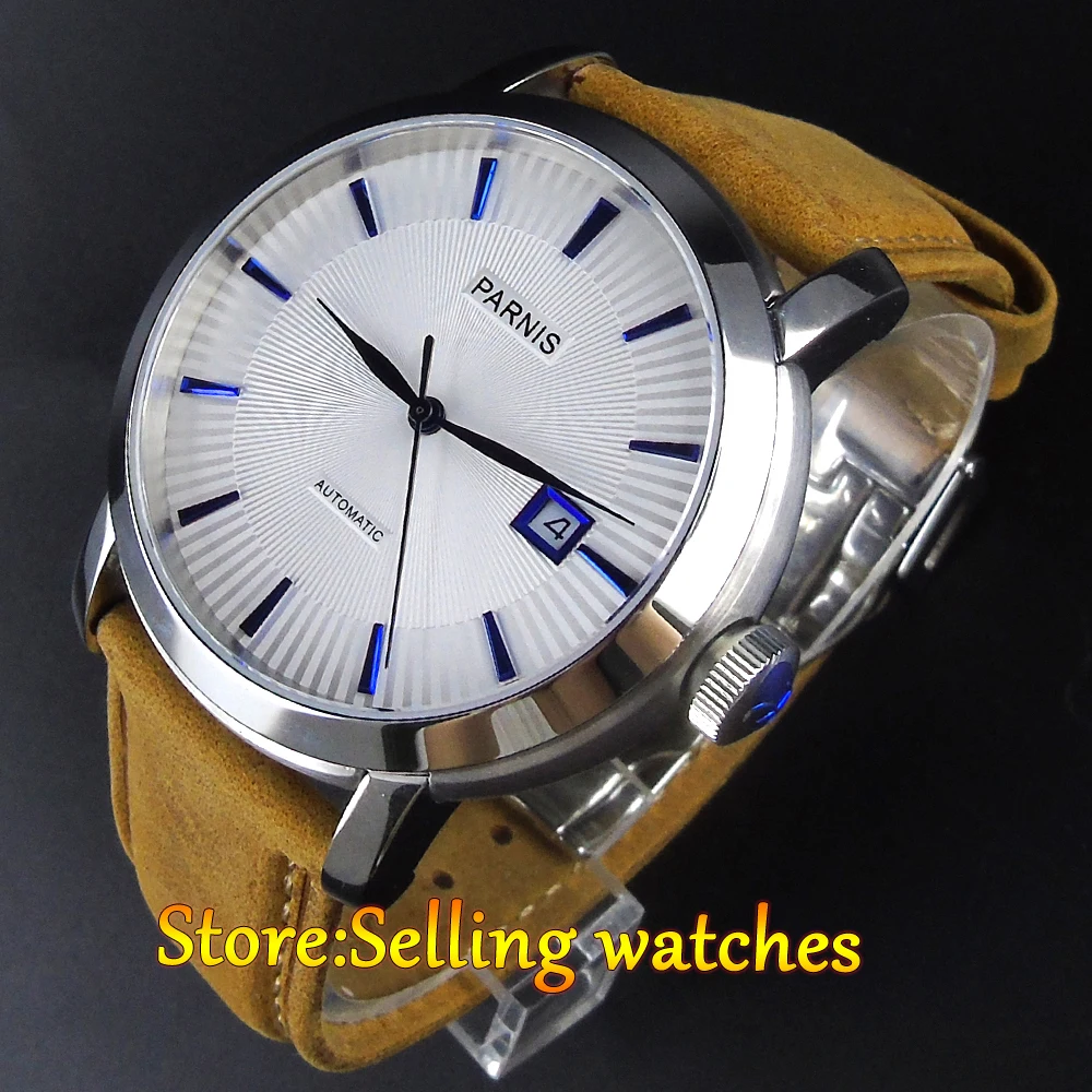 42mm Parnis white dial Sapphire glass date window Miyota automatic mens watch 42mm Parnis white dial Sapphire glass date window Miyota automatic mens watch
