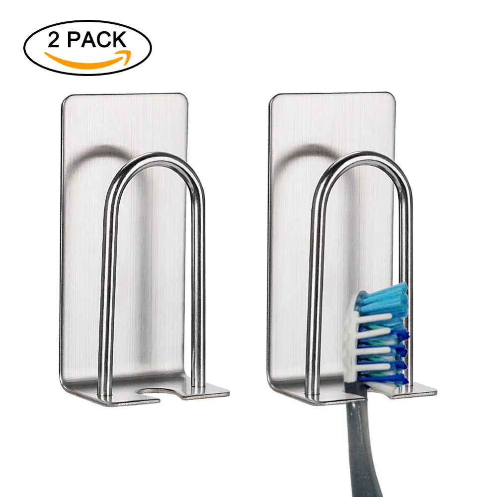 

2PCS/Set Stainless Steel Toothbrush Holder Wall Suction Mount Mug Toothbrush Toothpaste Rack Hook Bathroom Accessories
