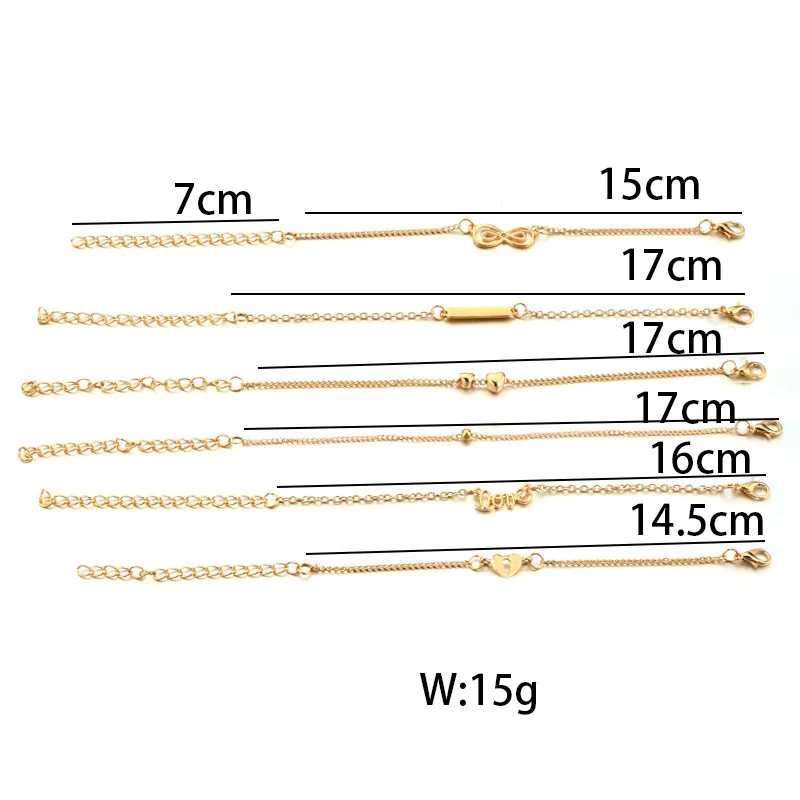 6 шт. Набор браслетов на лодыжке богемные ювелирные изделия золотые цепочки Бесконечность Двойное сердце любовь замок шарм браслеты для женщин ножной браслет
