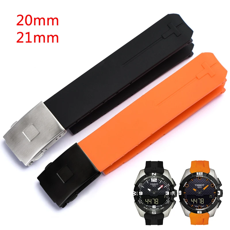 

20 21mm Silicone Rubber Watch Strap For 1853 Watch Sports Waterproof Wrist Band T013420A T047420 T091 Replacement Bracelet