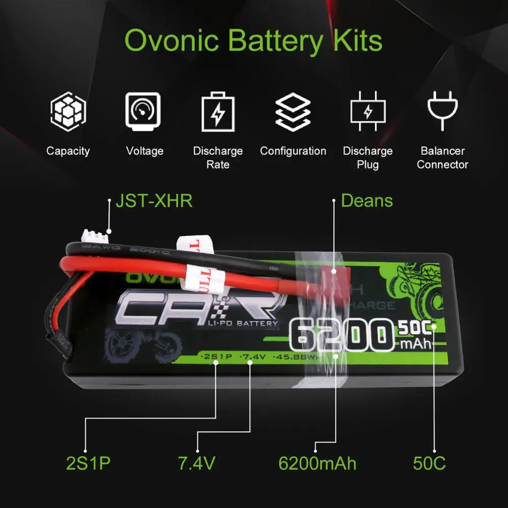 Ovonic RC автомобиль Батарея 6200 мАч 7,4 В LiPo 2S 50C Max 100C Батарея пакет на колесиках для 1:8 1:10 Размеры Bandit Emaxx слэш HPI RC автомобиль