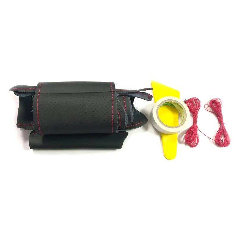 Углеродное волокно черная кожа DIY оплетка рулевого колеса автомобиля аксессуары для Nissan Qashqai J10 J11 X-trail T31 NV200 Rogue - Название цвета: Red Thread