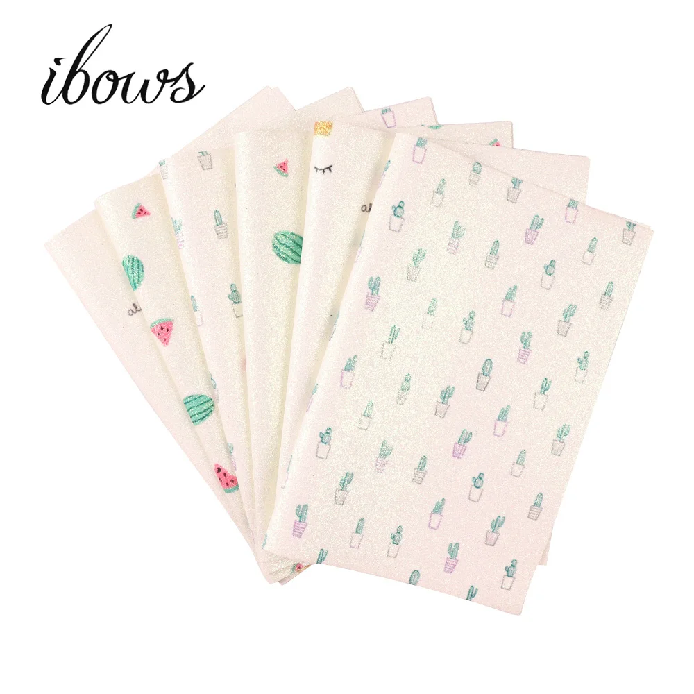 

22CM*30CM Glitter Fabric Watermelon Cactus Printed PU Fabric For Girls Hair Bows Wedding Decoration Material Handmade supplier